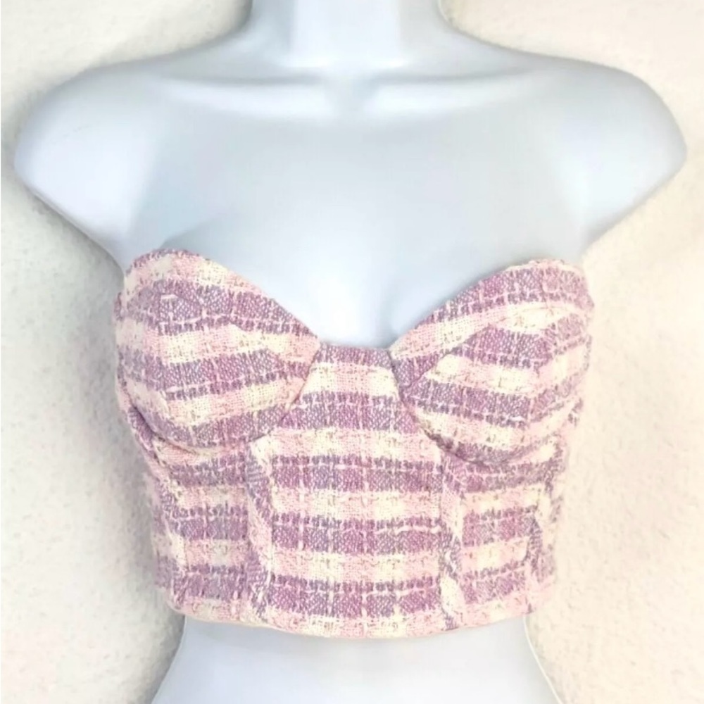 β¨ Zara Purple Plaid Tweed Bustier Corset Top β Size Large β¨ - Picture 6 of 12